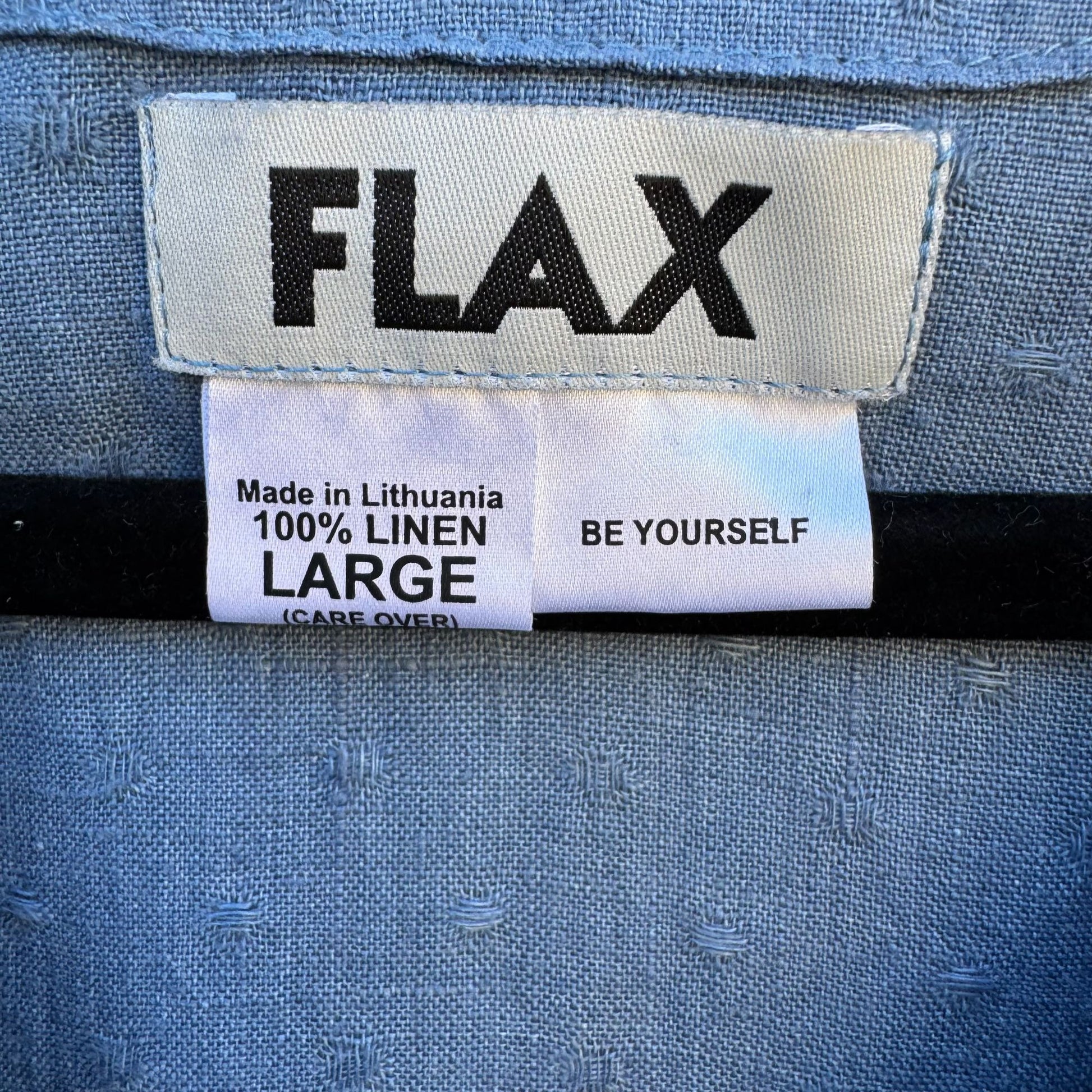 Flax Womens Lagenlook Boho Blue Linen V Neck Pearlized Button Tunic Midi Dress L