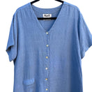 Switch Flax Womens Lagenlook Boho Blue Linen V Neck Pearlized Button Tunic Midi Dress L 3 image