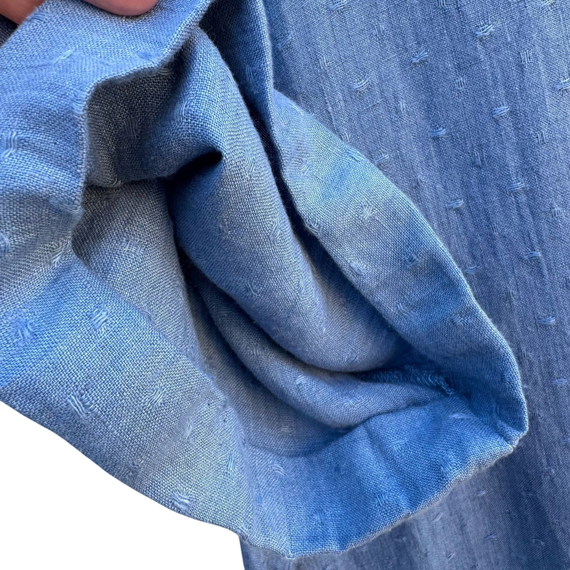 Flax Womens Lagenlook Boho Blue Linen V Neck Pearlized Button Tunic Midi Dress L