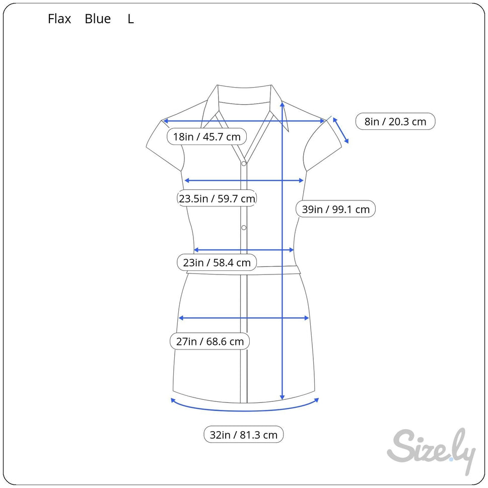 Flax Womens Lagenlook Boho Blue Linen V Neck Pearlized Button Tunic Midi Dress L