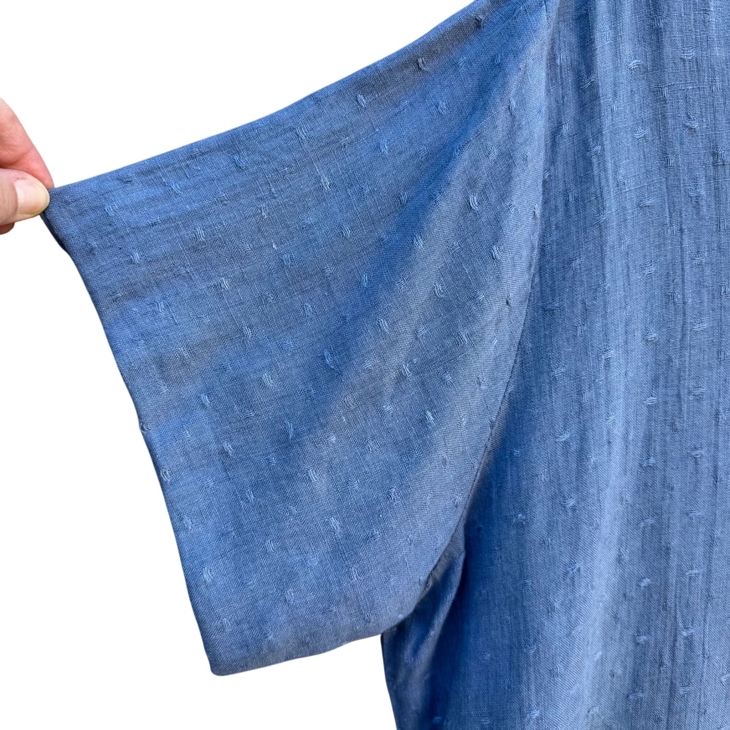 Flax Womens Lagenlook Boho Blue Linen V Neck Pearlized Button Tunic Midi Dress L