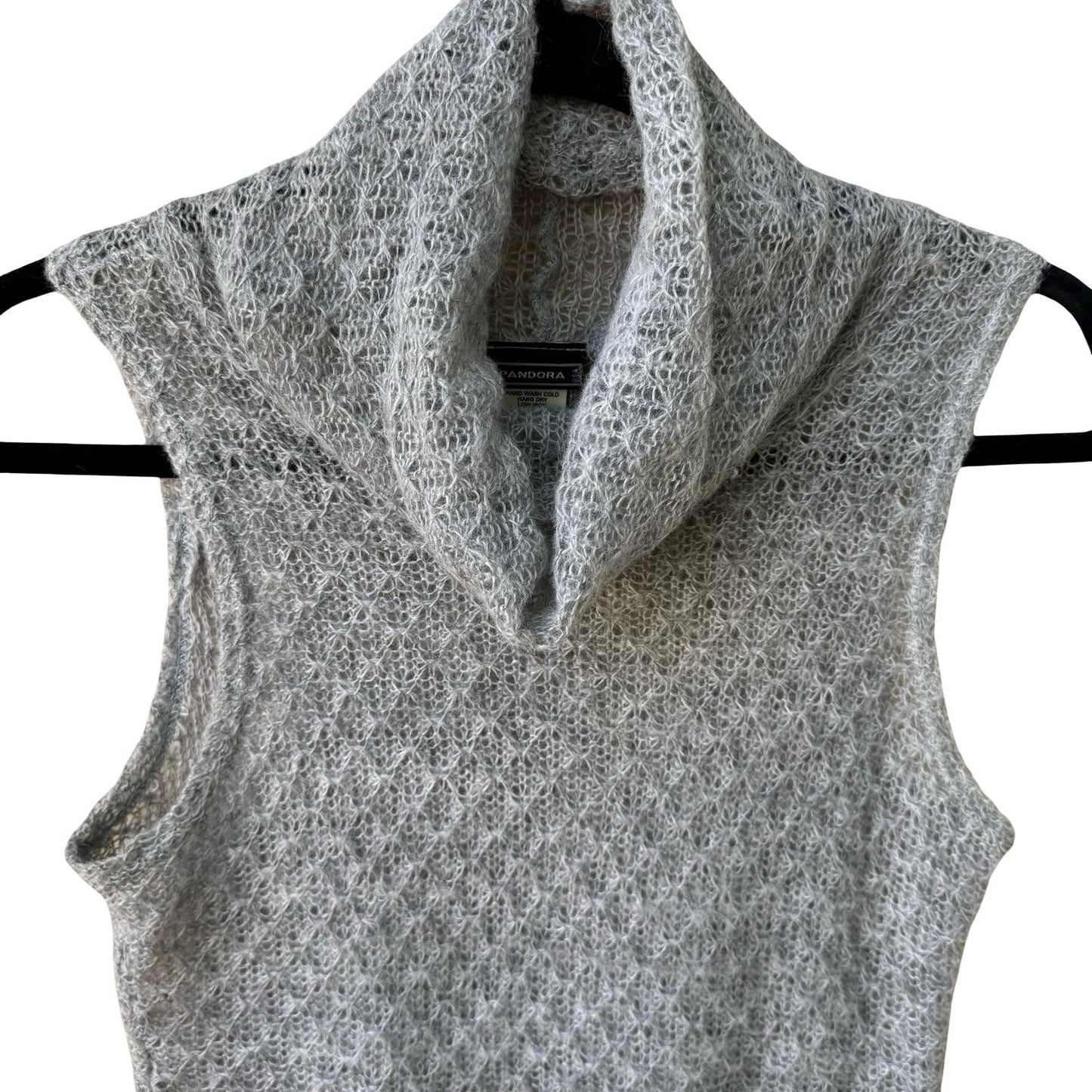 Pandora Vintage Mohair Pointelle Fairy Open Knit Sleeveless Cowl Neck Sweater S