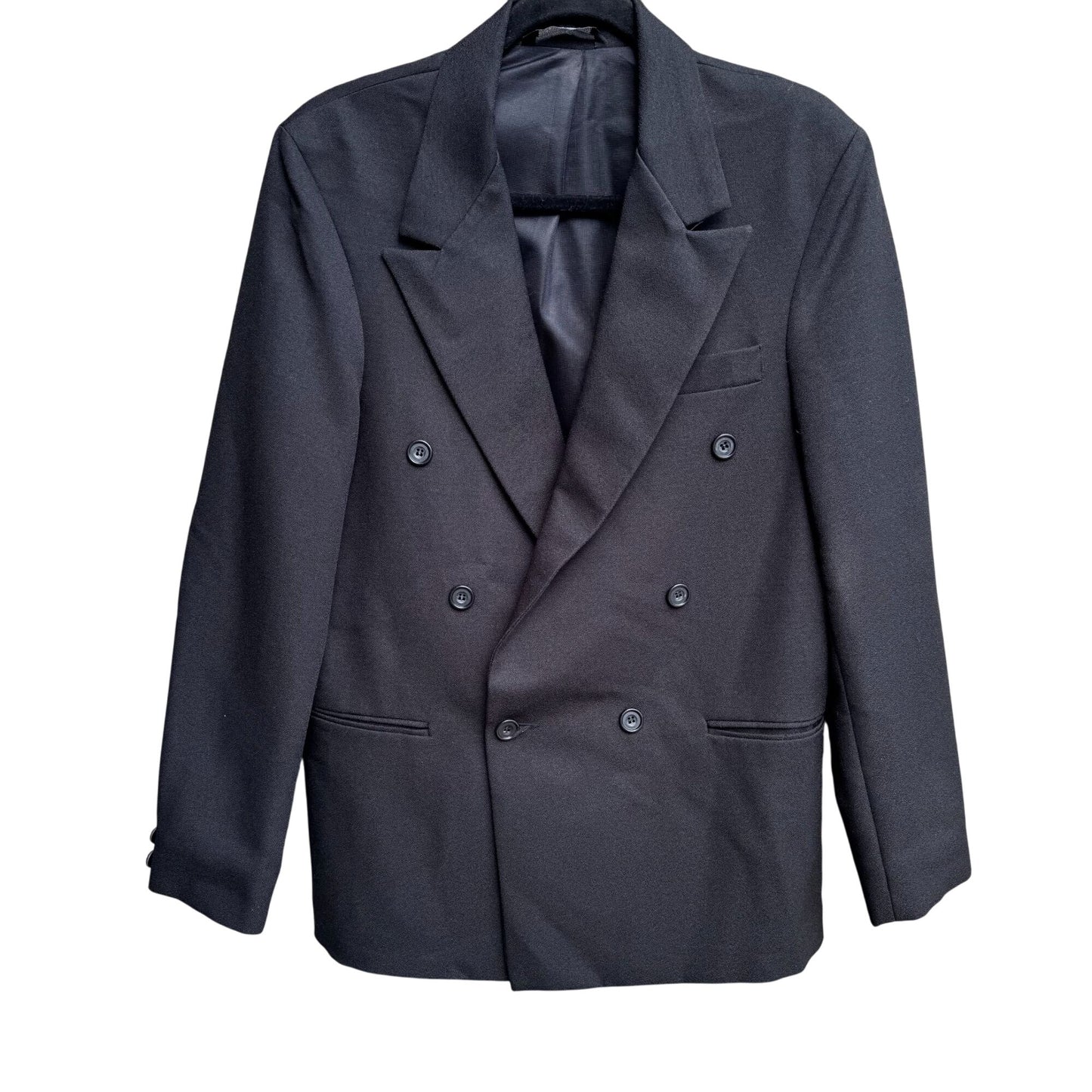 Womens Classic Preppy Black Double-Breasted Office Professional Blazer Jacket L