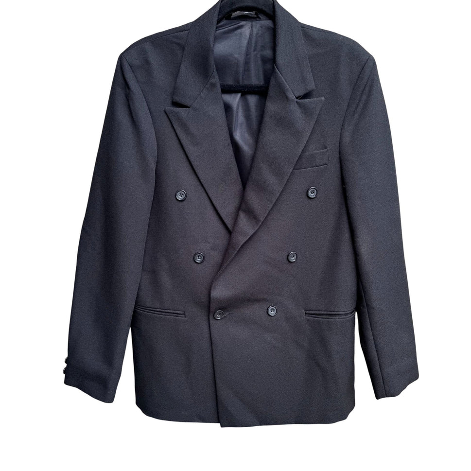 Womens Classic Preppy Black Double-Breasted Office Professional Blazer Jacket L