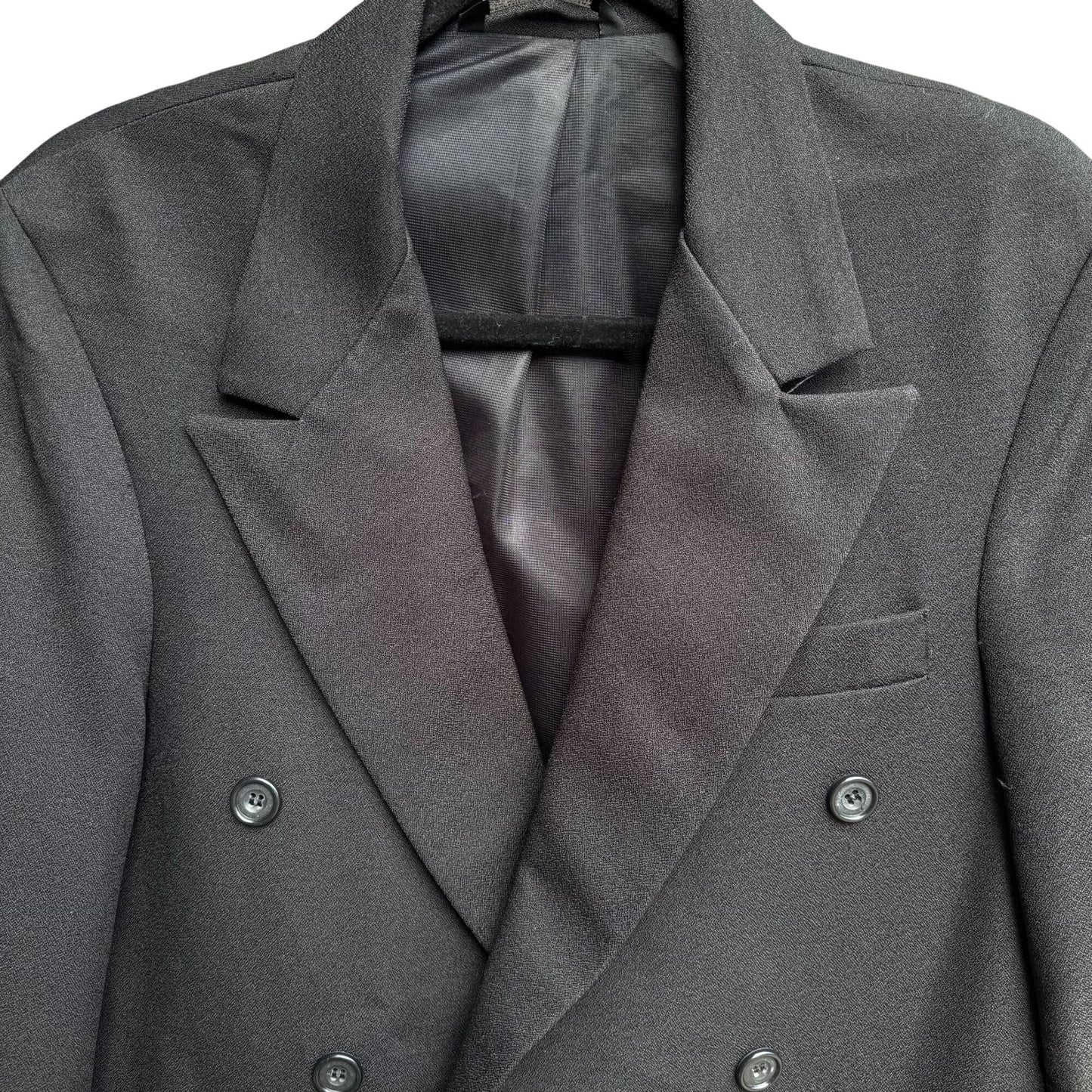 Womens Classic Preppy Black Double-Breasted Office Professional Blazer Jacket L