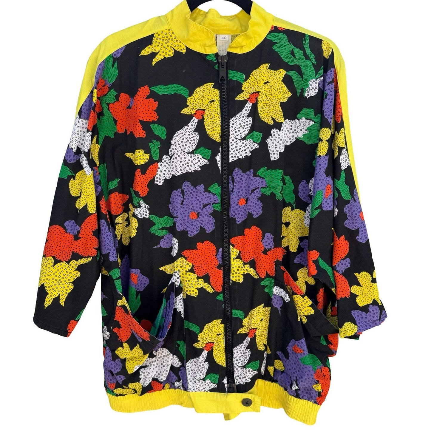 Gideon Oberson Vintage 80s 90s Abstract Floral Zip Jacket Oversize Funky Size 40