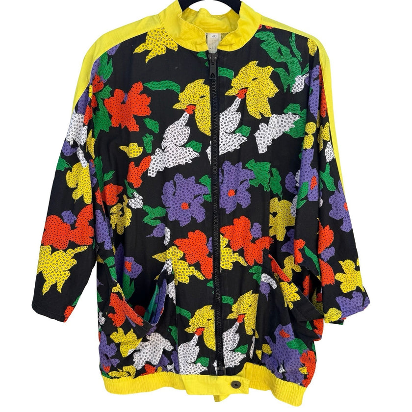 Gideon Oberson Vintage 80s 90s Abstract Floral Zip Jacket Oversize Funky Size 40