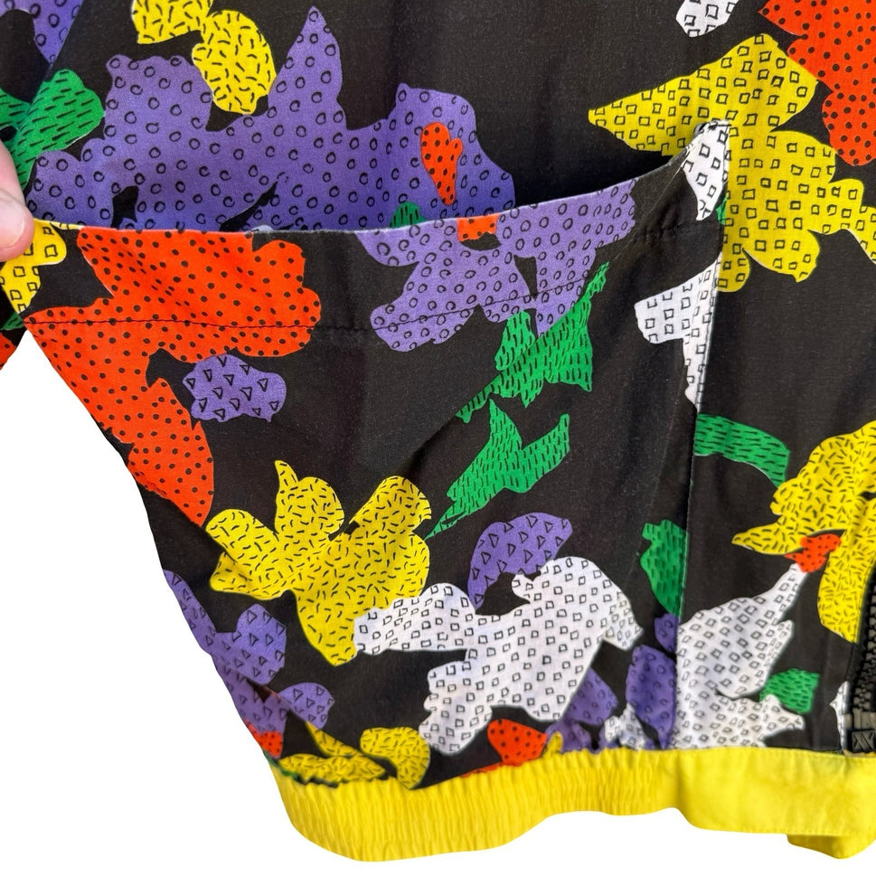 Gideon Oberson Vintage 80s 90s Abstract Floral Zip Jacket Oversize Funky Size 40