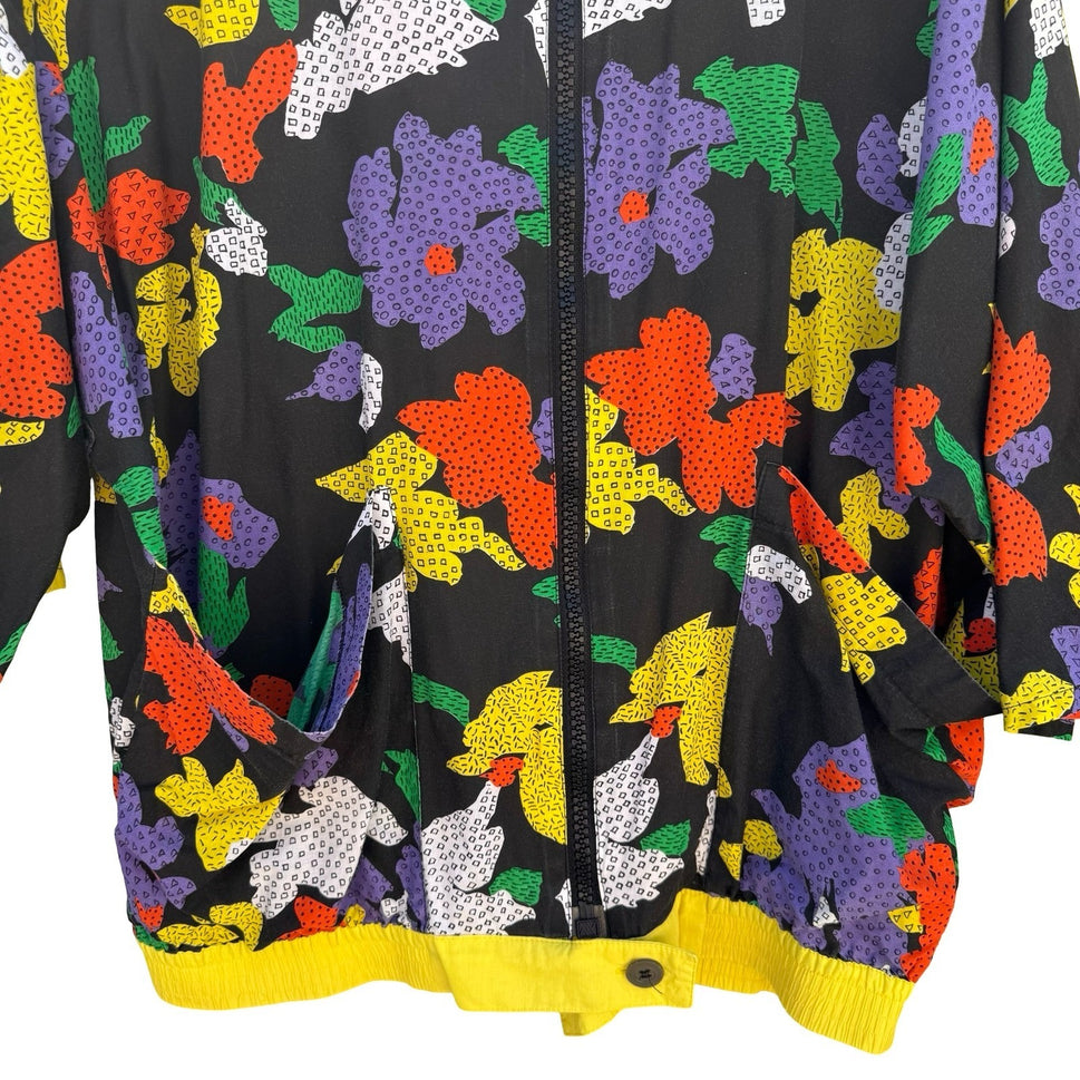 Gideon Oberson Vintage 80s 90s Abstract Floral Zip Jacket Oversize Funky Size 40