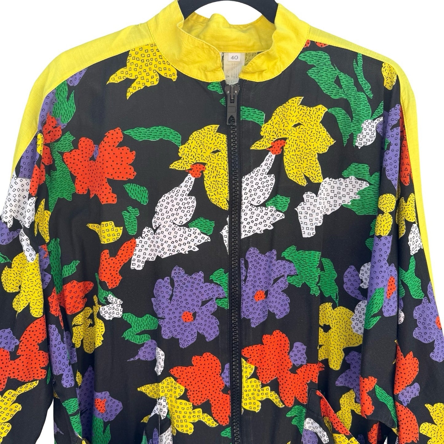 Gideon Oberson Vintage 80s 90s Abstract Floral Zip Jacket Oversize Funky Size 40