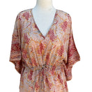 Switch World Market Bohemian V Neck Red Beige Floral Paisley Tie Waist Kaftan Dress -OS 2 image