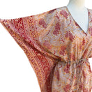 Switch World Market Bohemian V Neck Red Beige Floral Paisley Tie Waist Kaftan Dress -OS 3 image