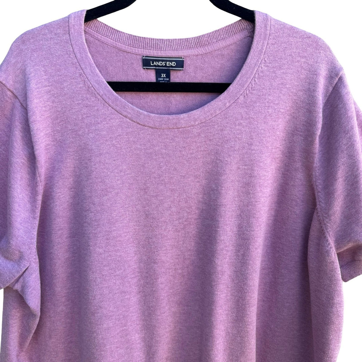 Lands End Preppy Minimalist Layering Pastel Purple Knit Short Sleeve Sweater 3X
