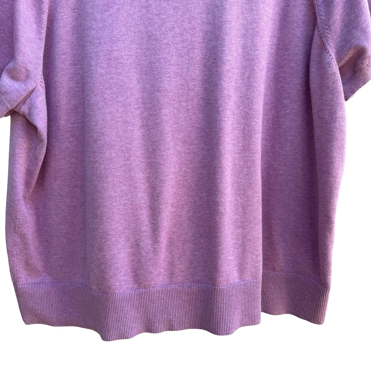 Lands End Preppy Minimalist Layering Pastel Purple Knit Short Sleeve Sweater 3X