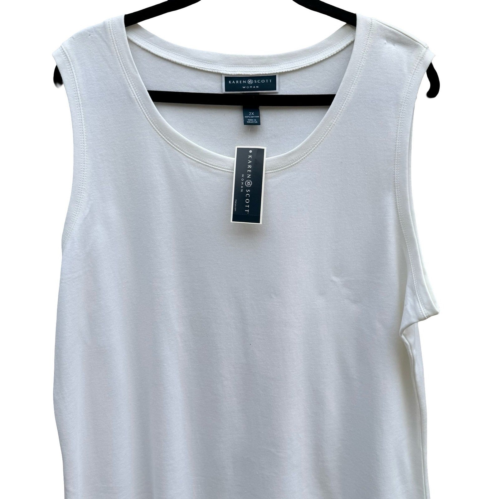 Karen Scott Breathable Sleeveless Cotton Top White 2X NEW Minimalist Layering
