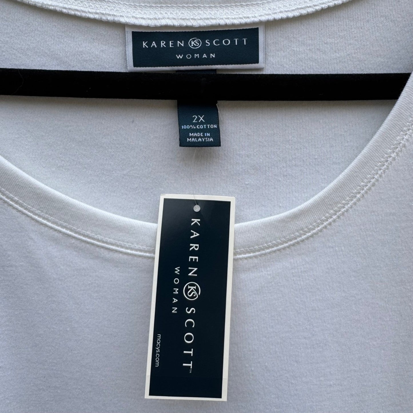 Karen Scott Breathable Sleeveless Cotton Top White 2X NEW Minimalist Layering