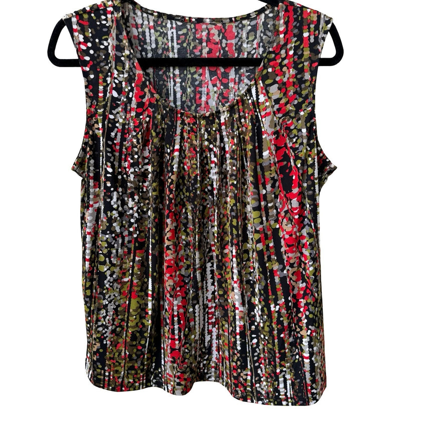 Jones New York Careerewear Layering Abstract Dot Pleated Sleeveless Blouse L