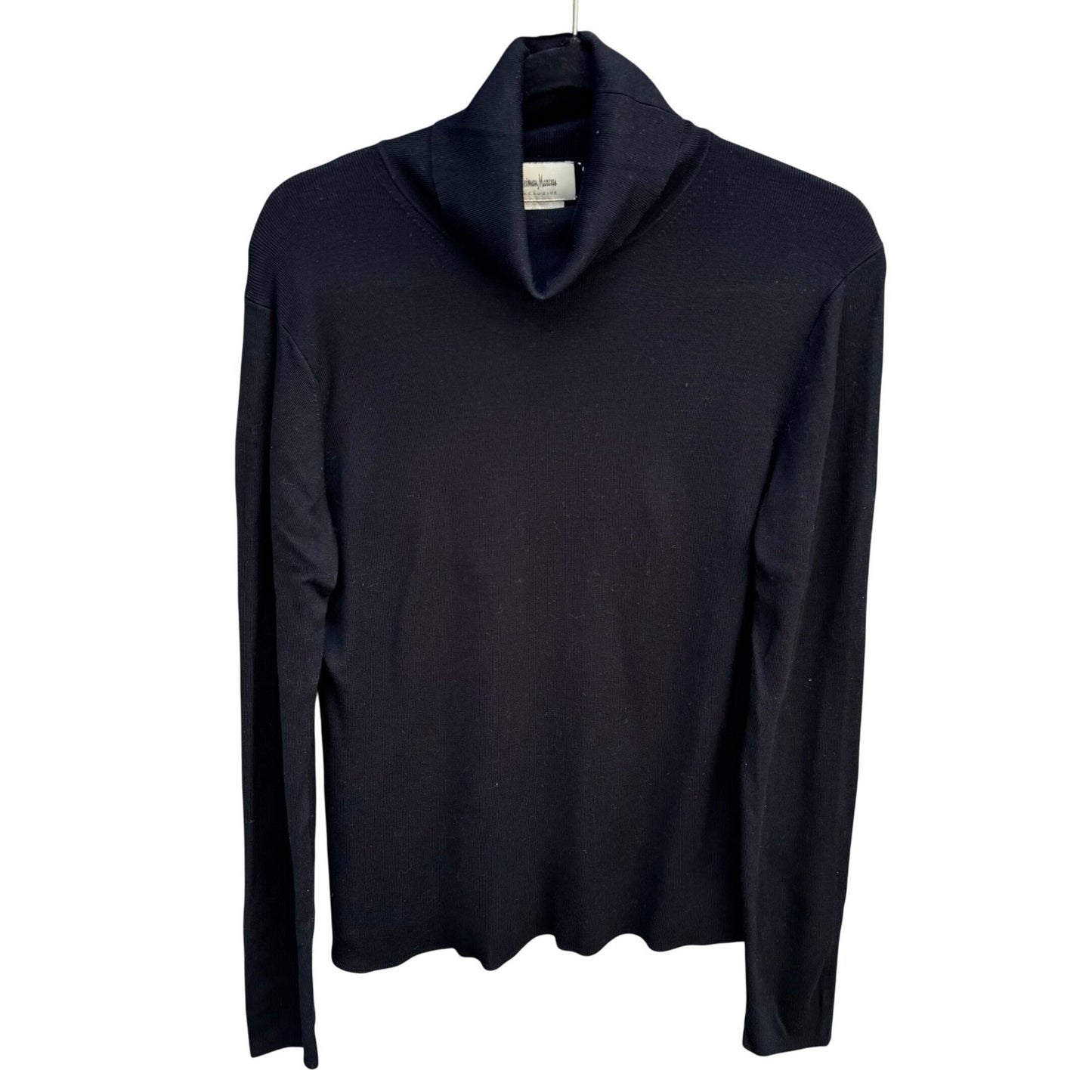 Neiman Marcus Black Silk Blend Knit Turtleneck Sweater Womens XL Long Sleeve