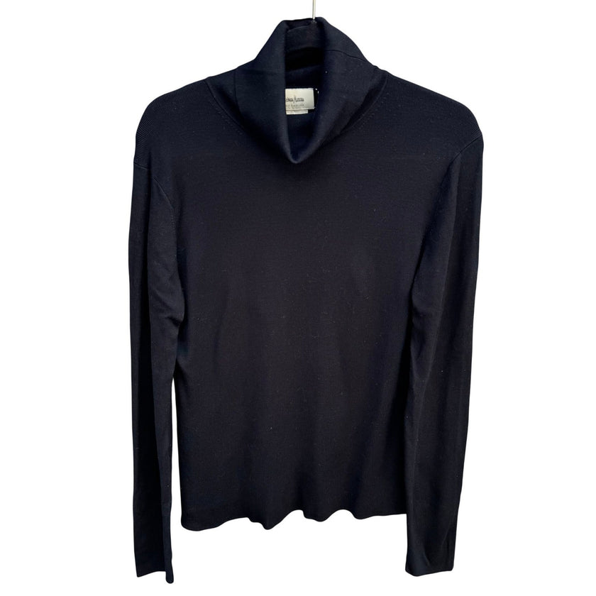 Neiman Marcus Black Silk Blend Knit Turtleneck Sweater Womens XL Long Sleeve