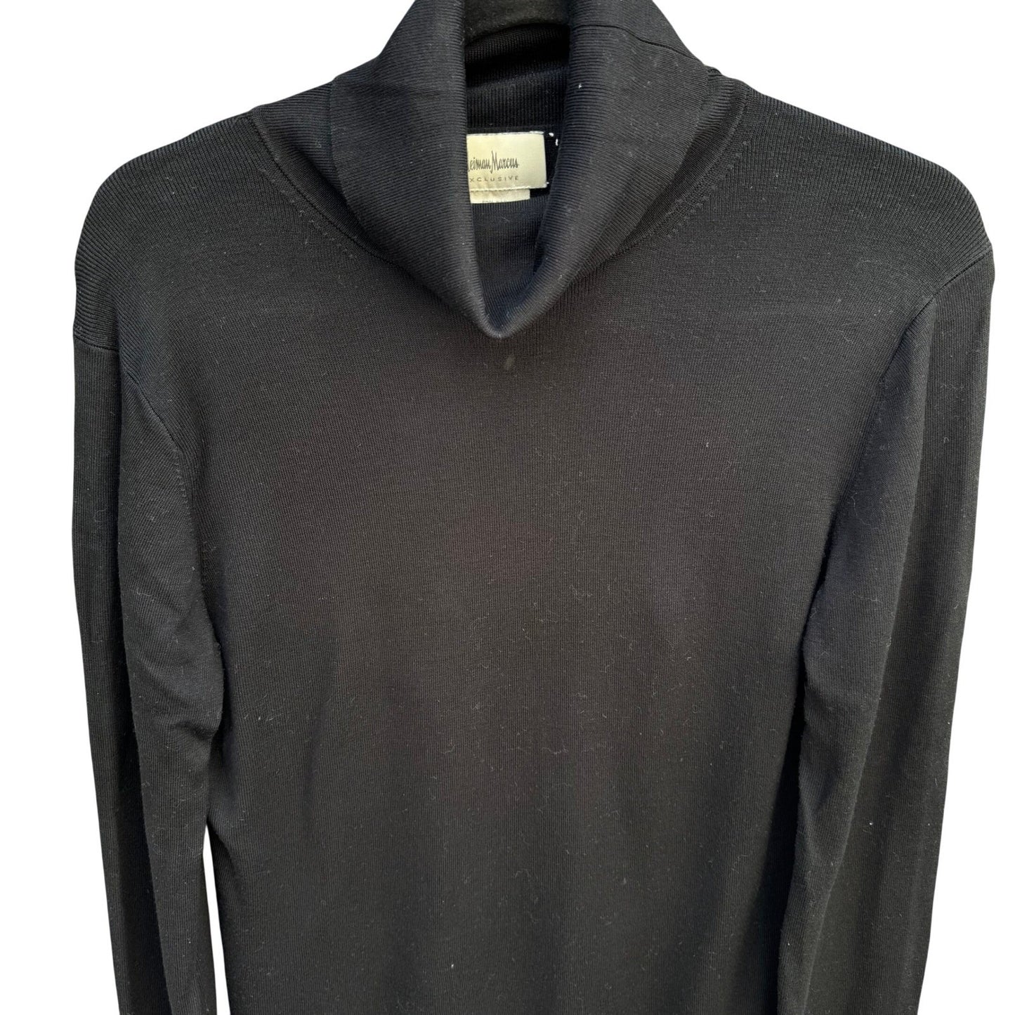 Neiman Marcus Black Silk Blend Knit Turtleneck Sweater Womens XL Long Sleeve