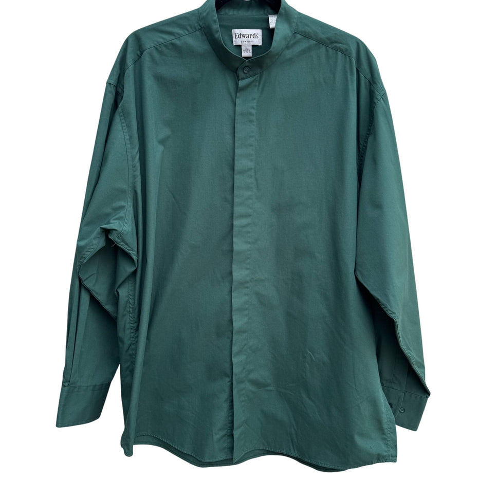 Edwards Mens Vintage Green Button-Up Band Collar Preppy Long Sleeve Shirt XL