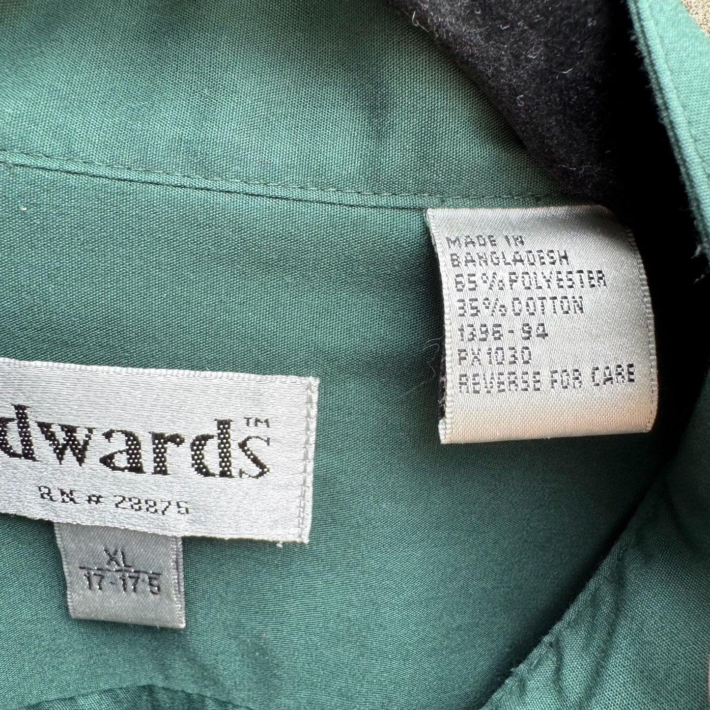 Edwards Mens Vintage Green Button-Up Band Collar Preppy Long Sleeve Shirt XL