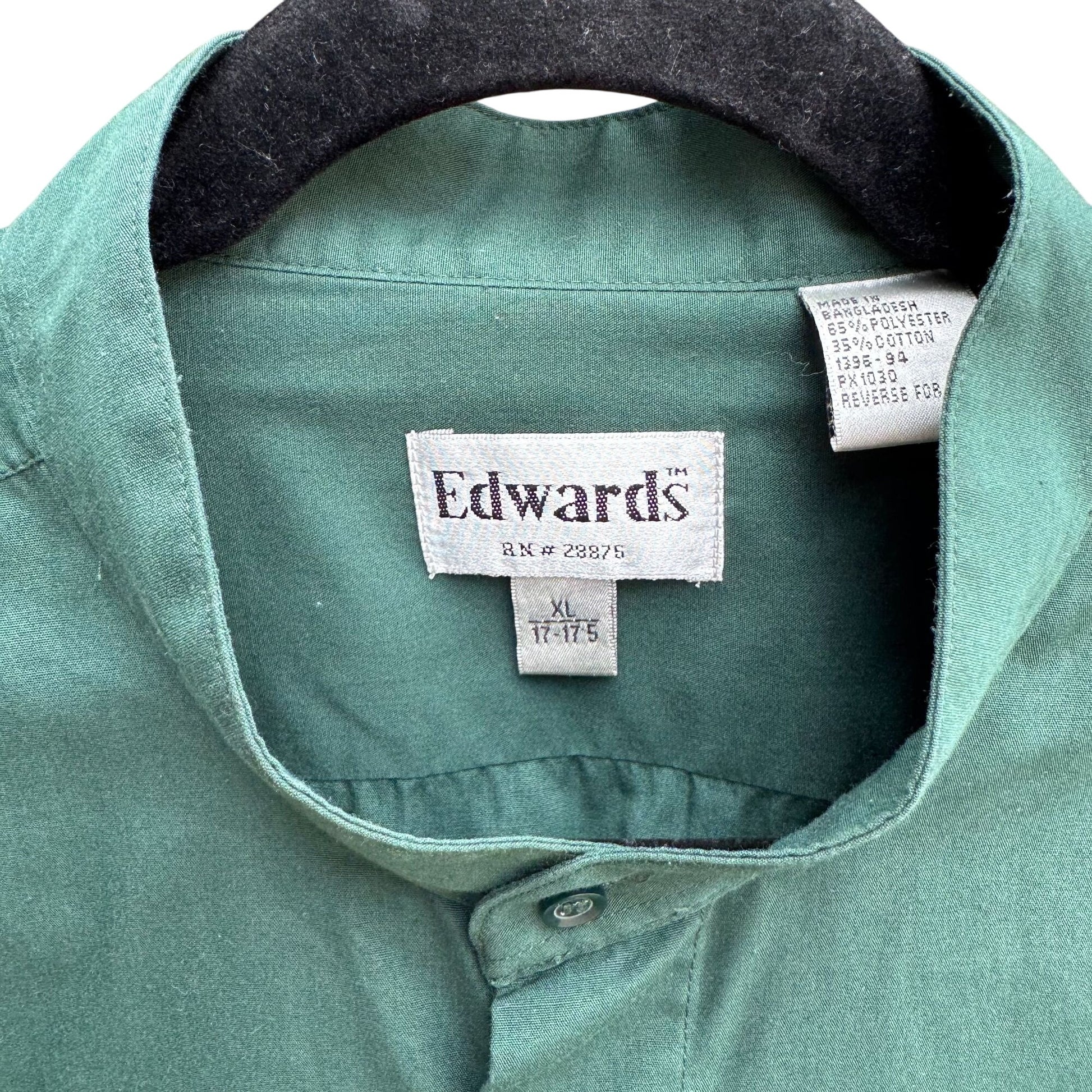 Edwards Mens Vintage Green Button-Up Band Collar Preppy Long Sleeve Shirt XL