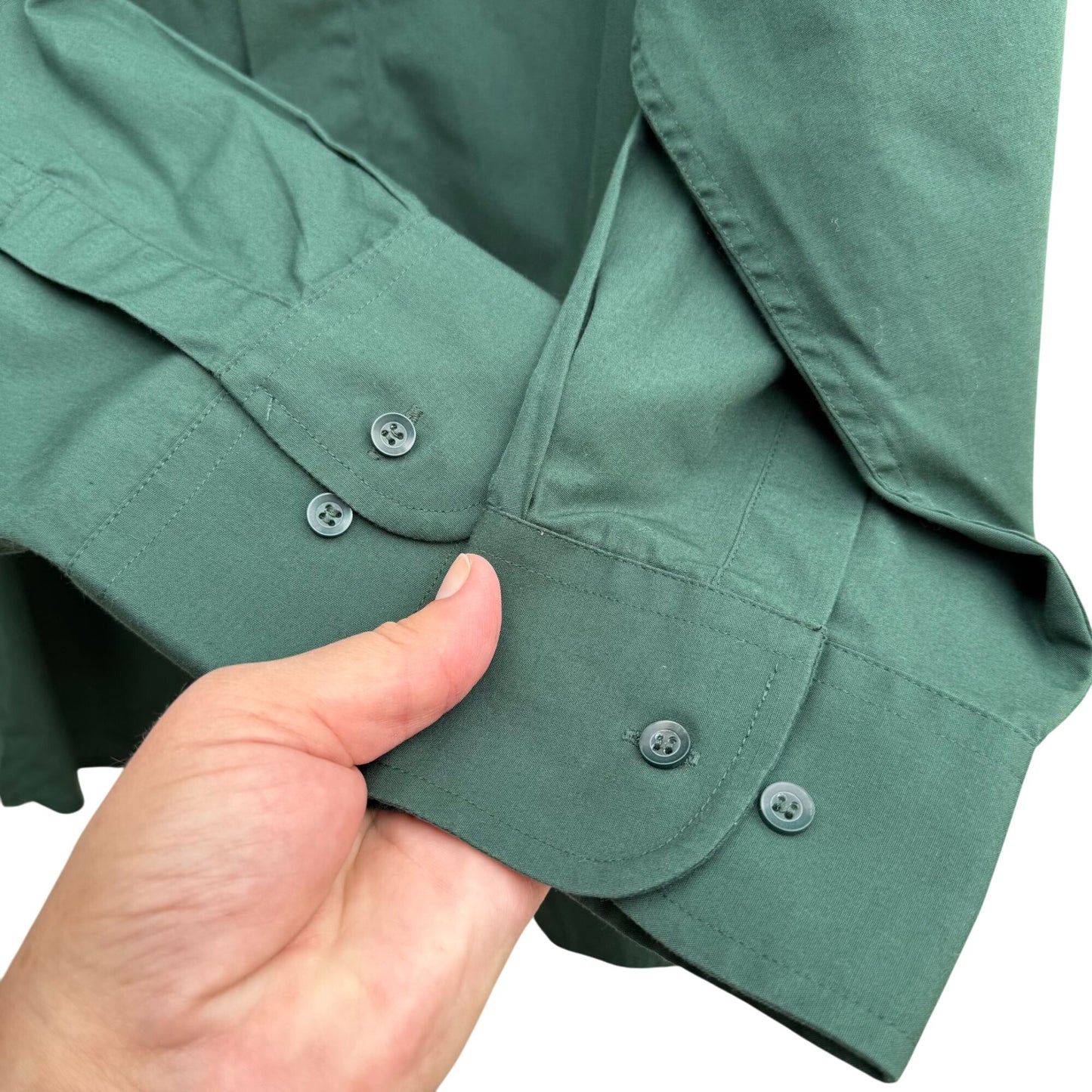 Edwards Mens Vintage Green Button-Up Band Collar Preppy Long Sleeve Shirt XL