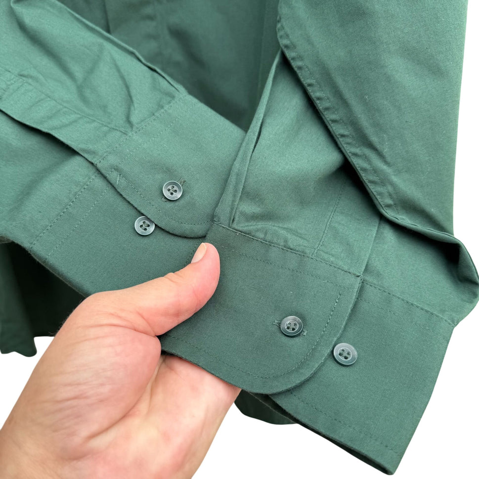 Edwards Mens Vintage Green Button-Up Band Collar Preppy Long Sleeve Shirt XL