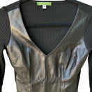Switch Derek Green Y2K Leather Front Biker Edgy Moto Ribbed Knit Goth Minimalist Top S 3 image