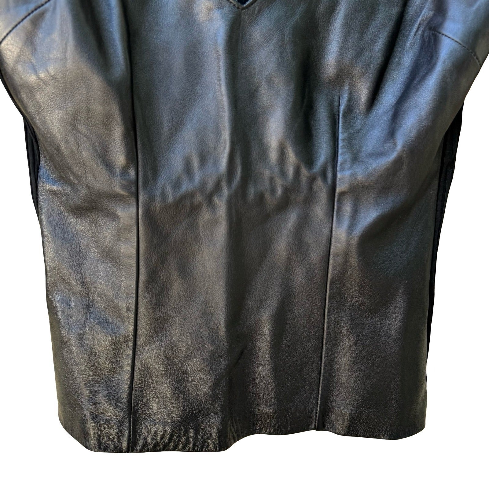 Derek Green Y2K Leather Front Biker Edgy Moto Ribbed Knit Goth Minimalist Top S