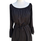 Switch Fashion Nova Black Off Shoulder Bell Sleeve Belted Flowy Romper Boho Festival M 3 image