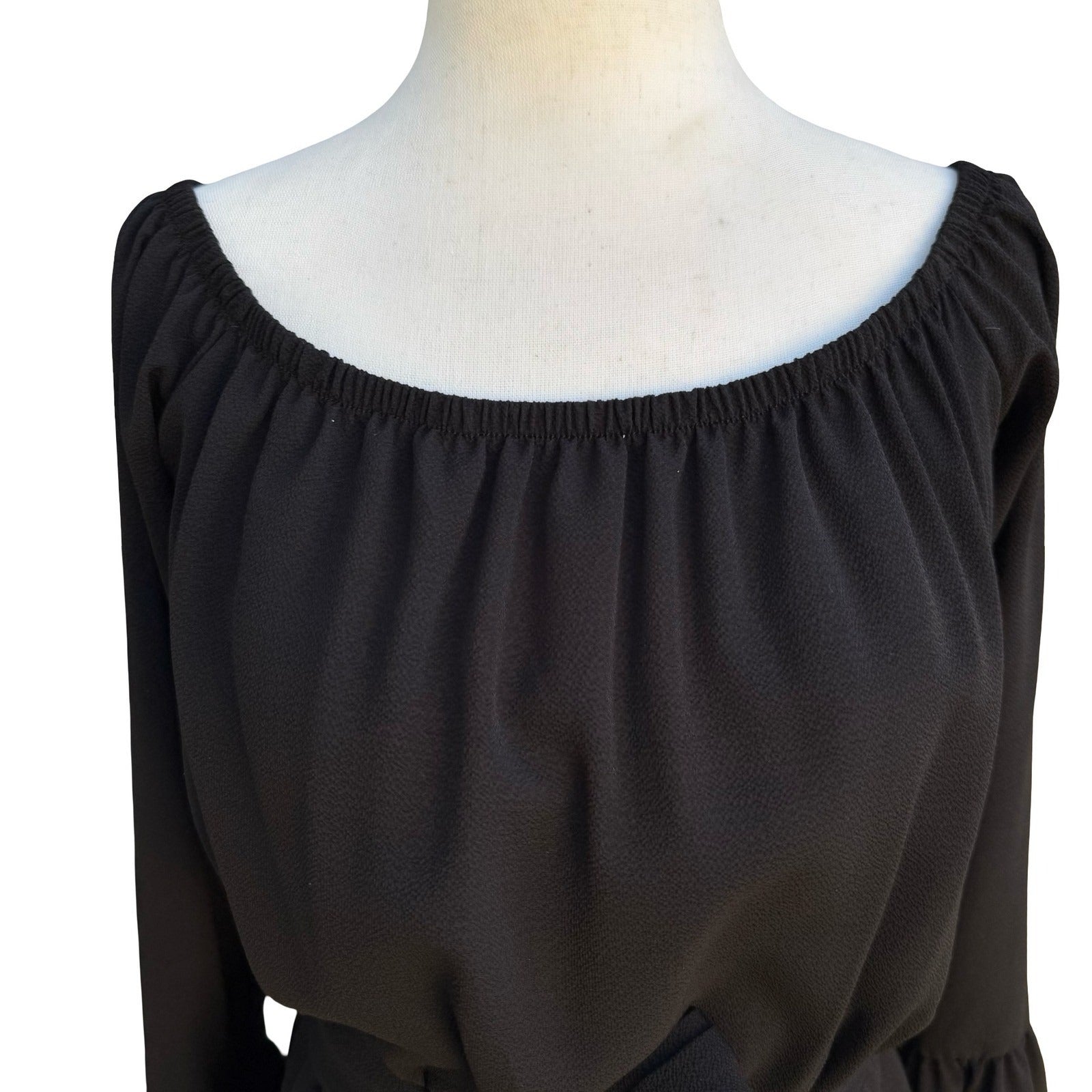 Fashion Nova Black Off Shoulder Bell Sleeve Belted Flowy Romper Boho Festival M