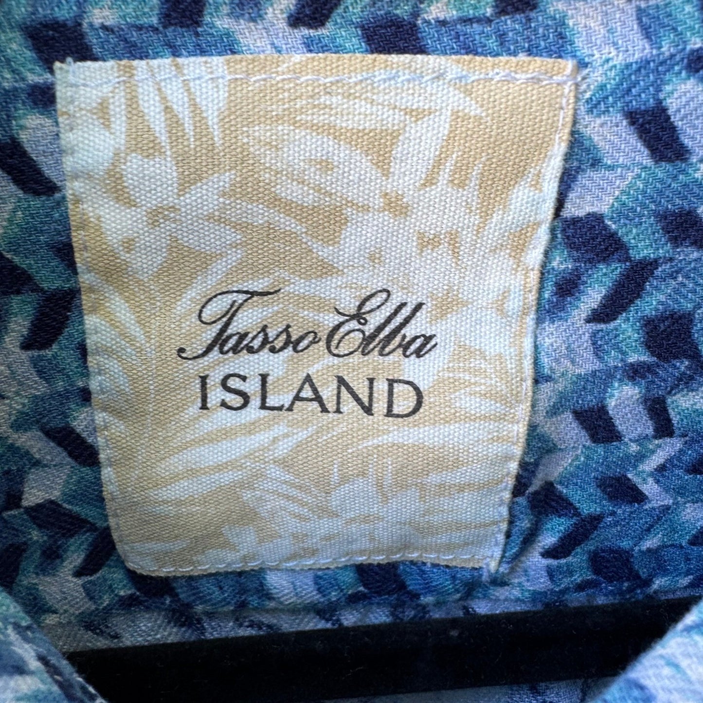 Tasso Elba Island Silk Linen Geometric Resortwear Coastal Beach Shirt Mens L