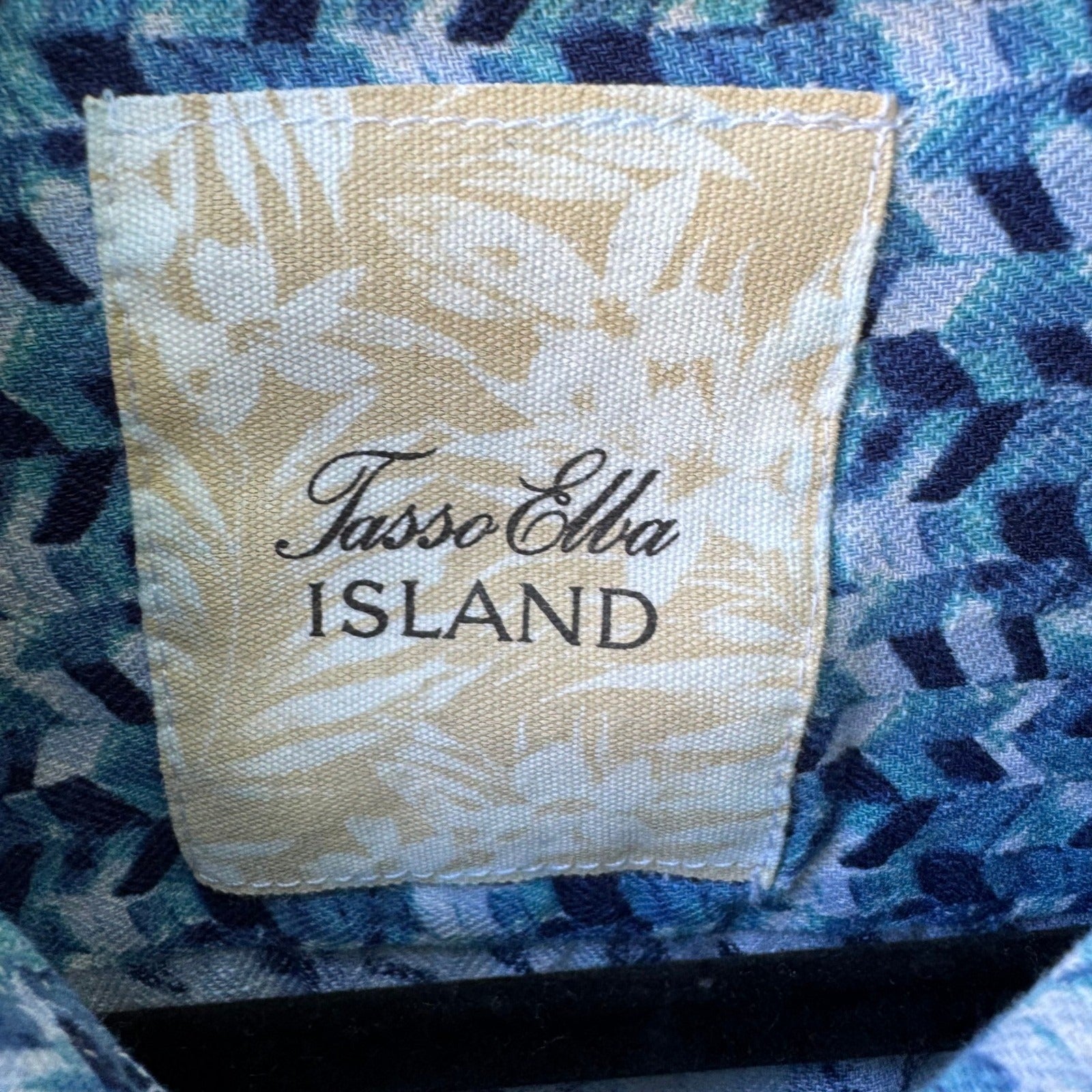 Tasso Elba Island Silk Linen Geometric Resortwear Coastal Beach Shirt Mens L
