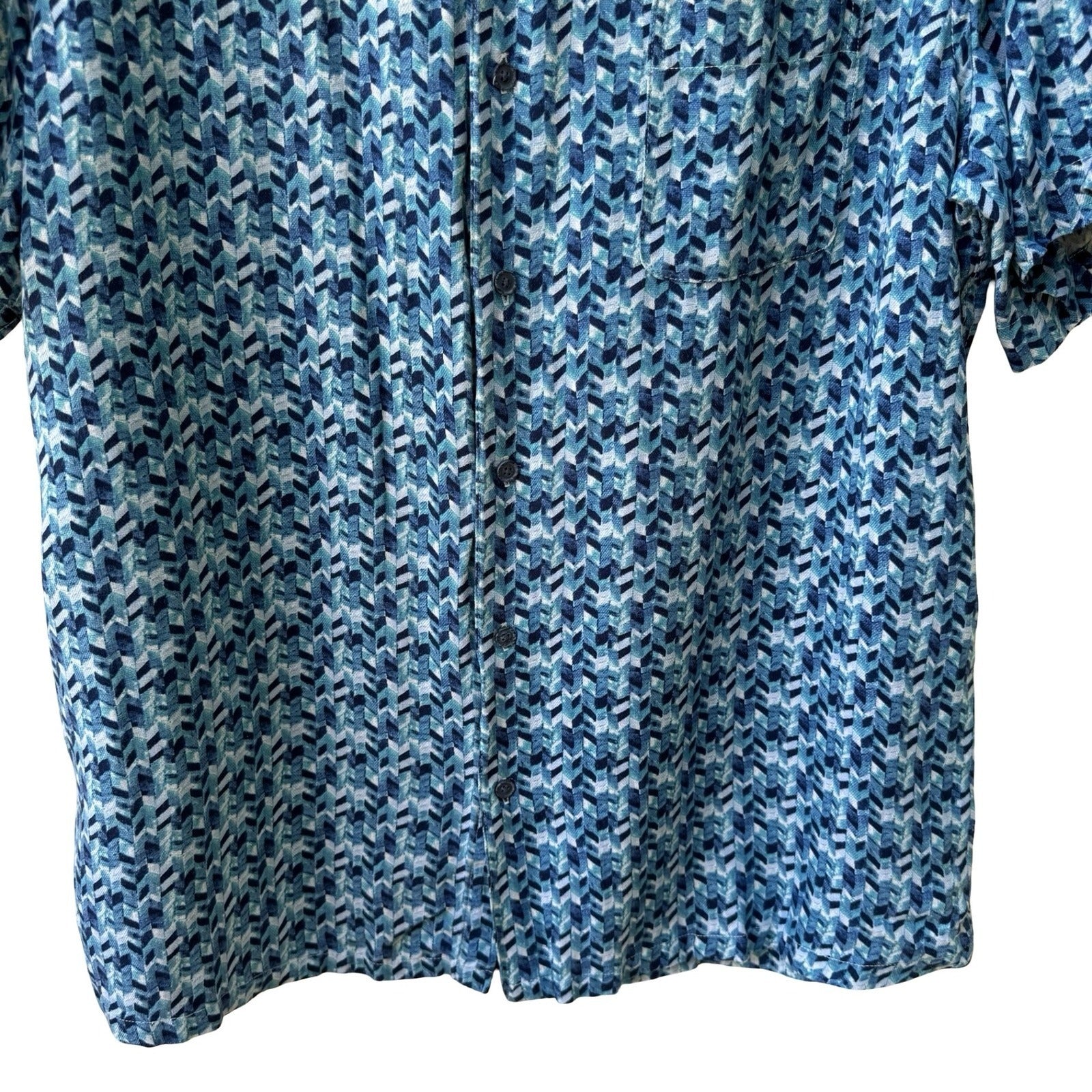 Tasso Elba Island Silk Linen Geometric Resortwear Coastal Beach Shirt Mens L