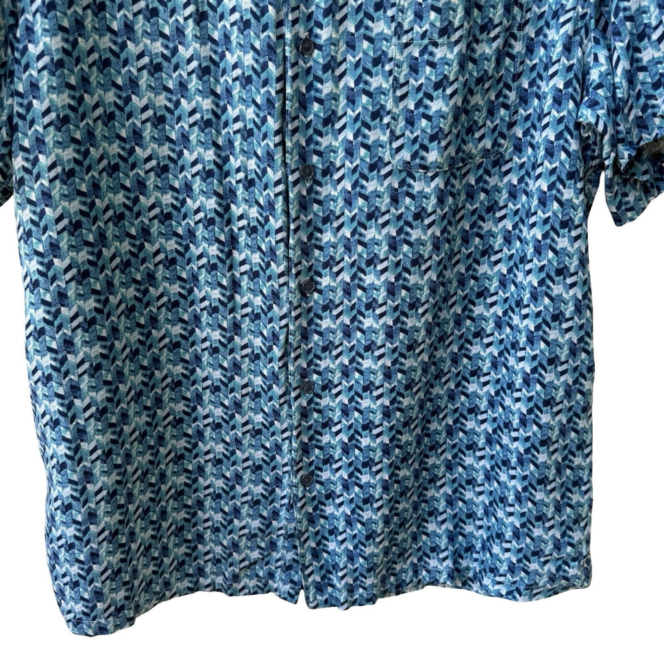Tasso Elba Island Silk Linen Geometric Resortwear Coastal Beach Shirt Mens L