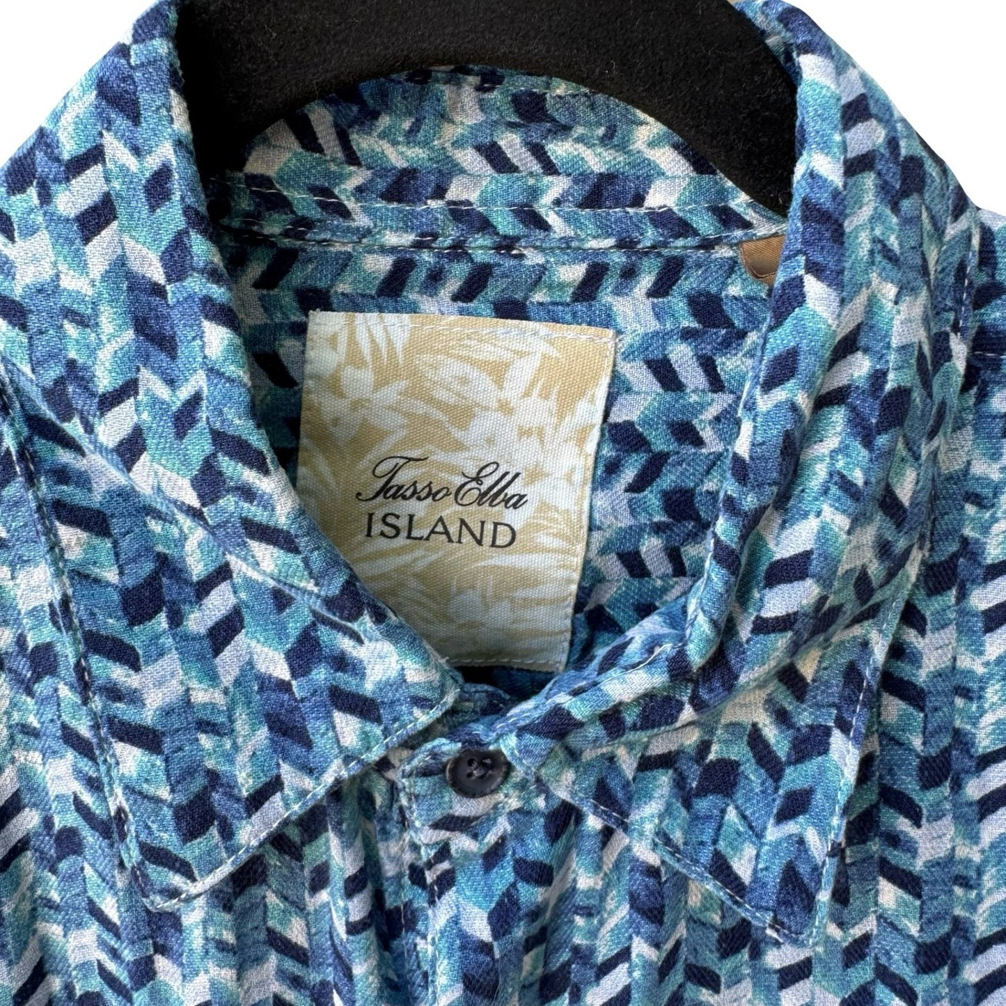 Tasso Elba Island Silk Linen Geometric Resortwear Coastal Beach Shirt Mens L