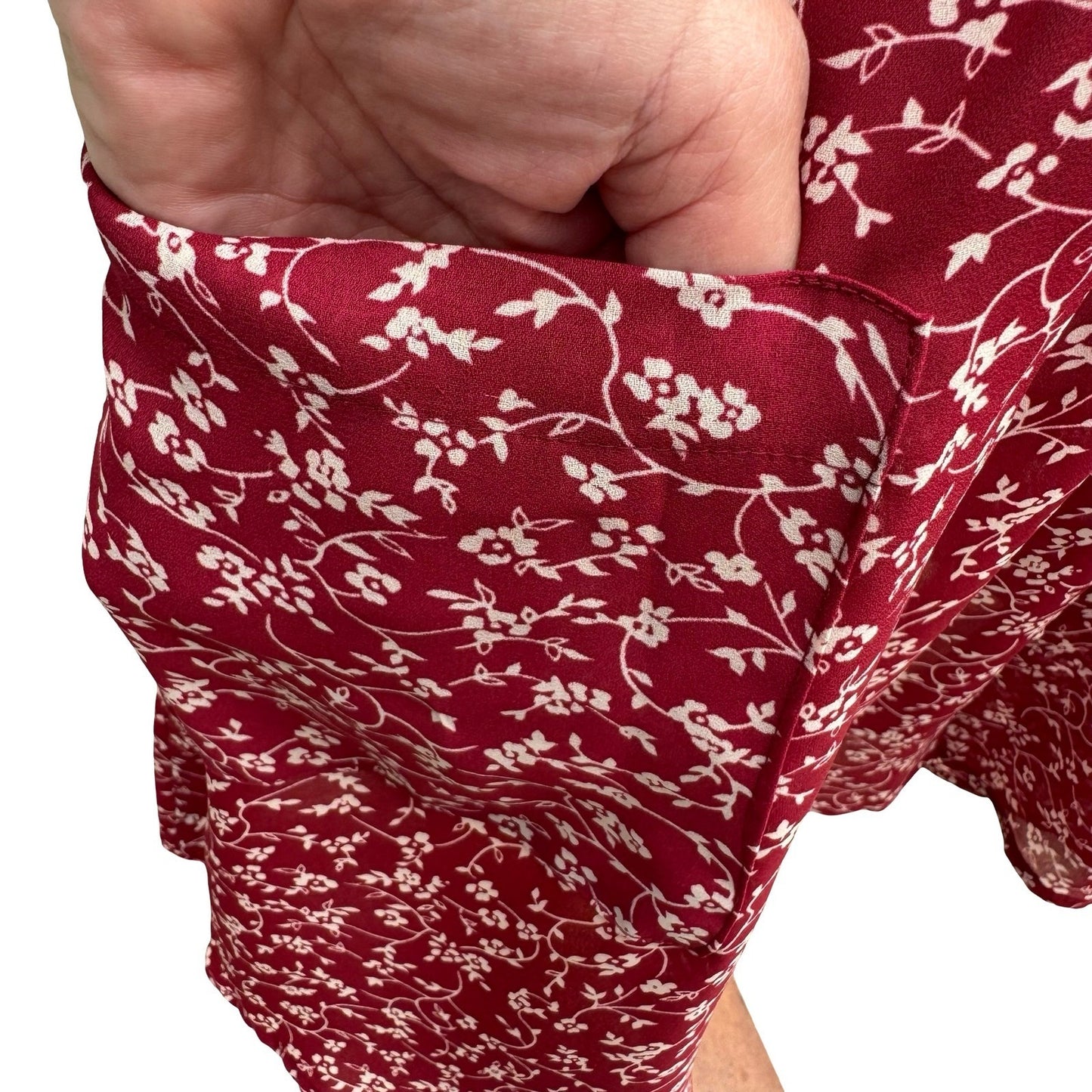 Rampage Vintage 90s Cottagecore Burgundy Ditsy Floral Drop Waist Dress USA Made