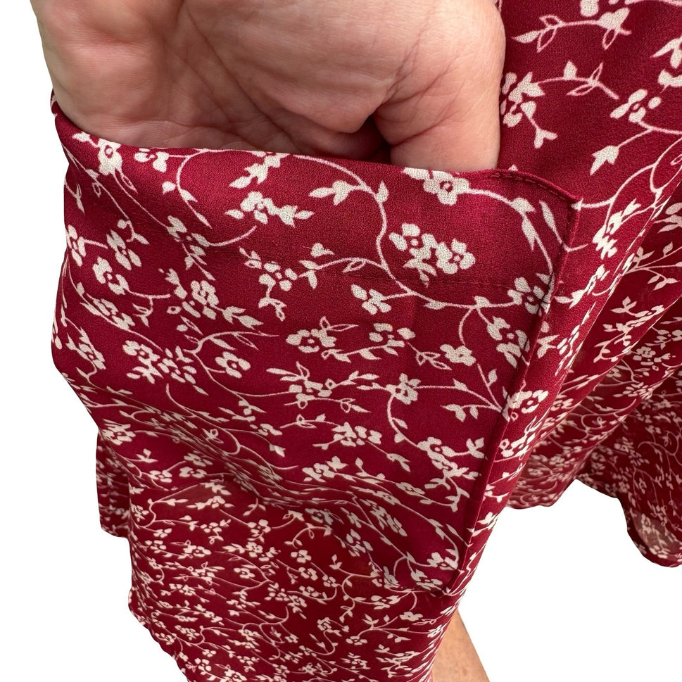 Rampage Vintage 90s Cottagecore Burgundy Ditsy Floral Drop Waist Dress USA Made