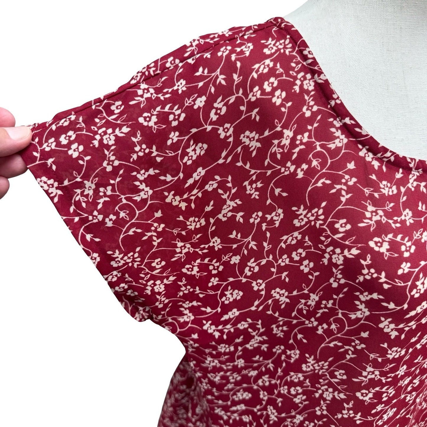 Rampage Vintage 90s Cottagecore Burgundy Ditsy Floral Drop Waist Dress USA Made
