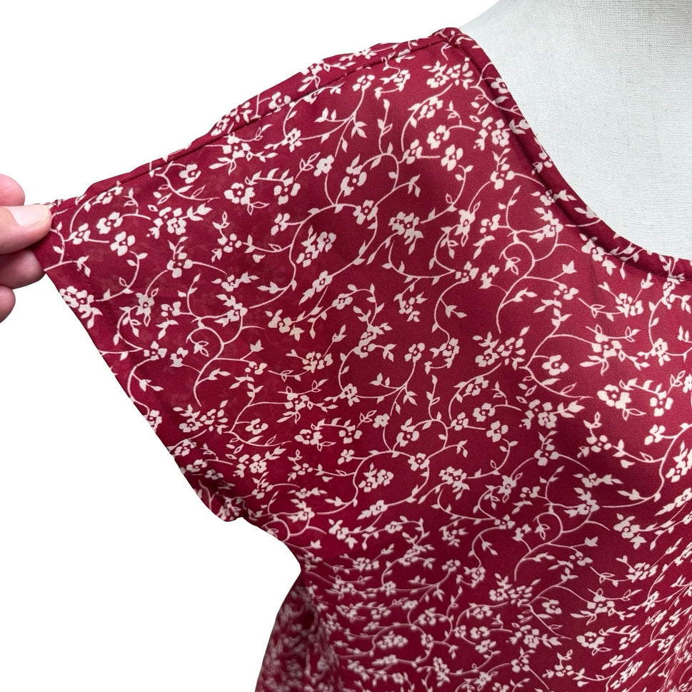 Rampage Vintage 90s Cottagecore Burgundy Ditsy Floral Drop Waist Dress USA Made