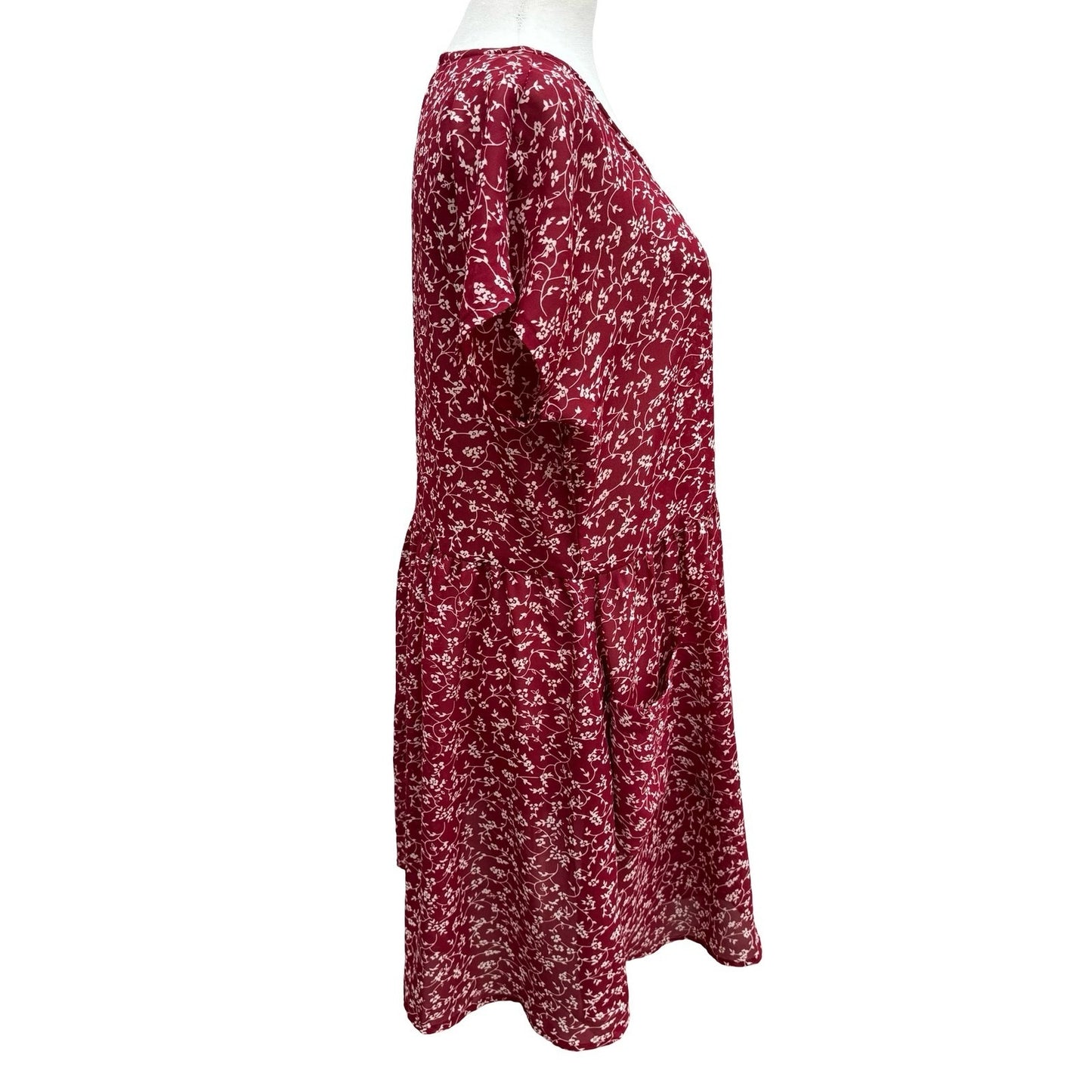 Rampage Vintage 90s Cottagecore Burgundy Ditsy Floral Drop Waist Dress USA Made