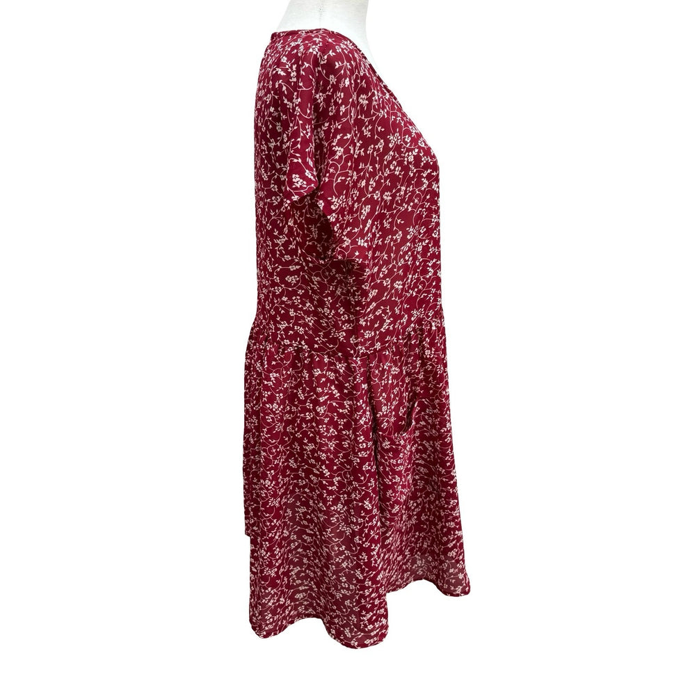 Rampage Vintage 90s Cottagecore Burgundy Ditsy Floral Drop Waist Dress USA Made