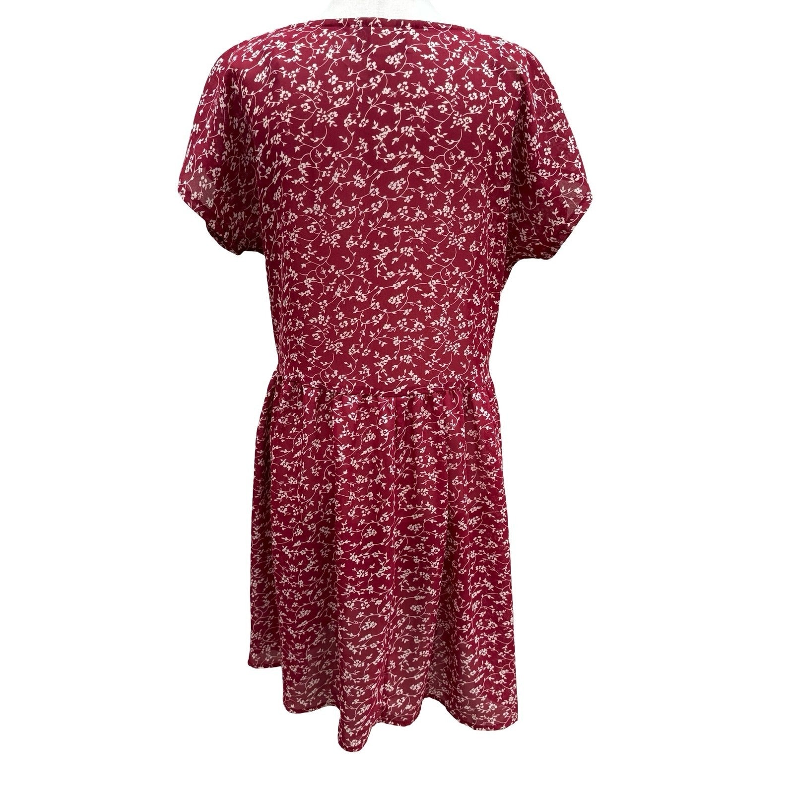 Rampage Vintage 90s Cottagecore Burgundy Ditsy Floral Drop Waist Dress USA Made