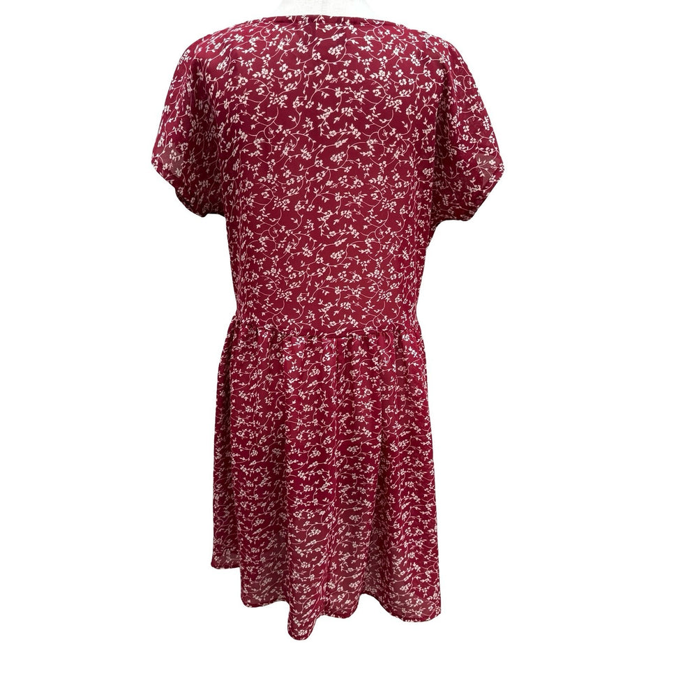 Rampage Vintage 90s Cottagecore Burgundy Ditsy Floral Drop Waist Dress USA Made