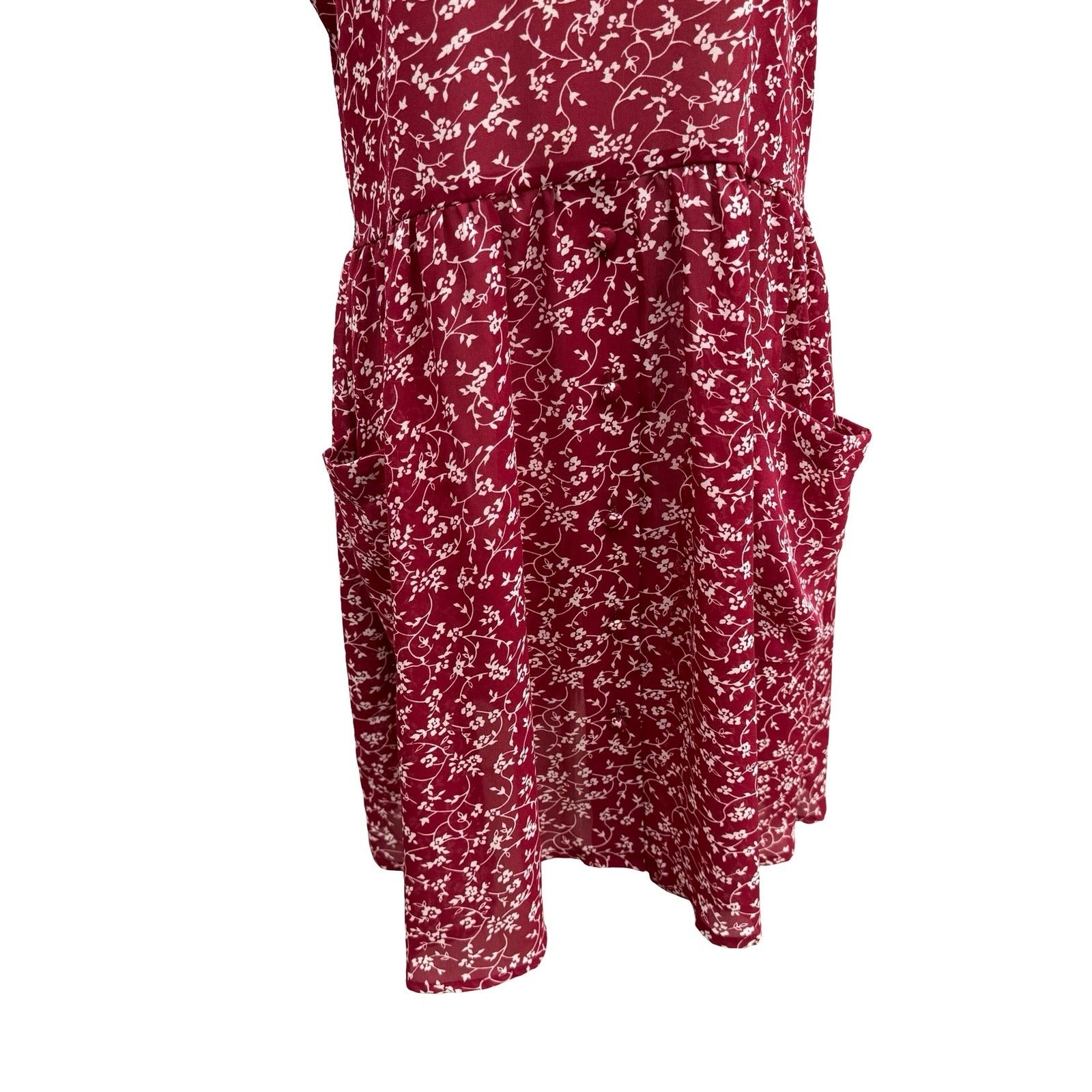 Rampage Vintage 90s Cottagecore Burgundy Ditsy Floral Drop Waist Dress USA Made