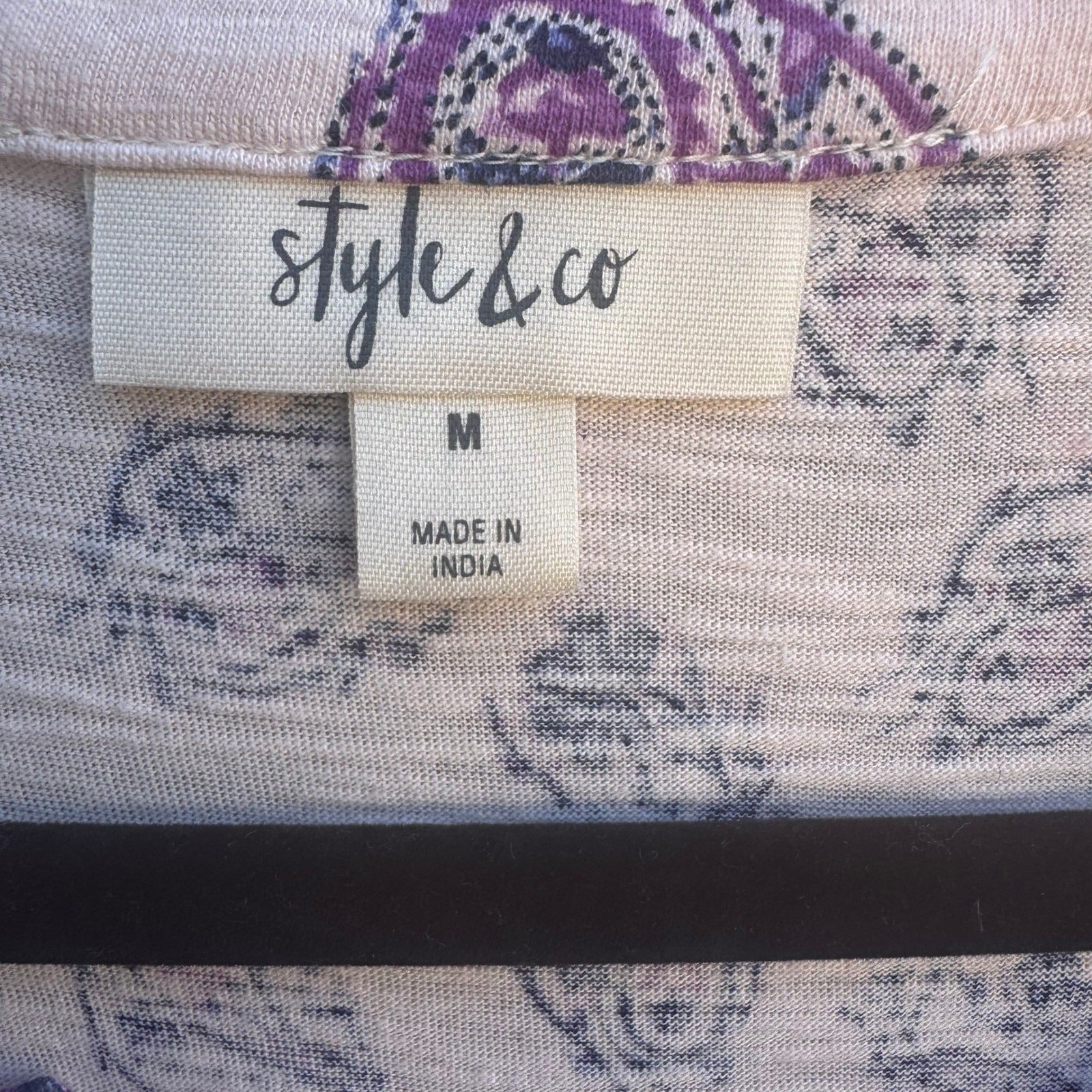 Style & Co Paisley Boho Hippie Gypsy Crochet Slub Knit Peasant Blouse Purple M