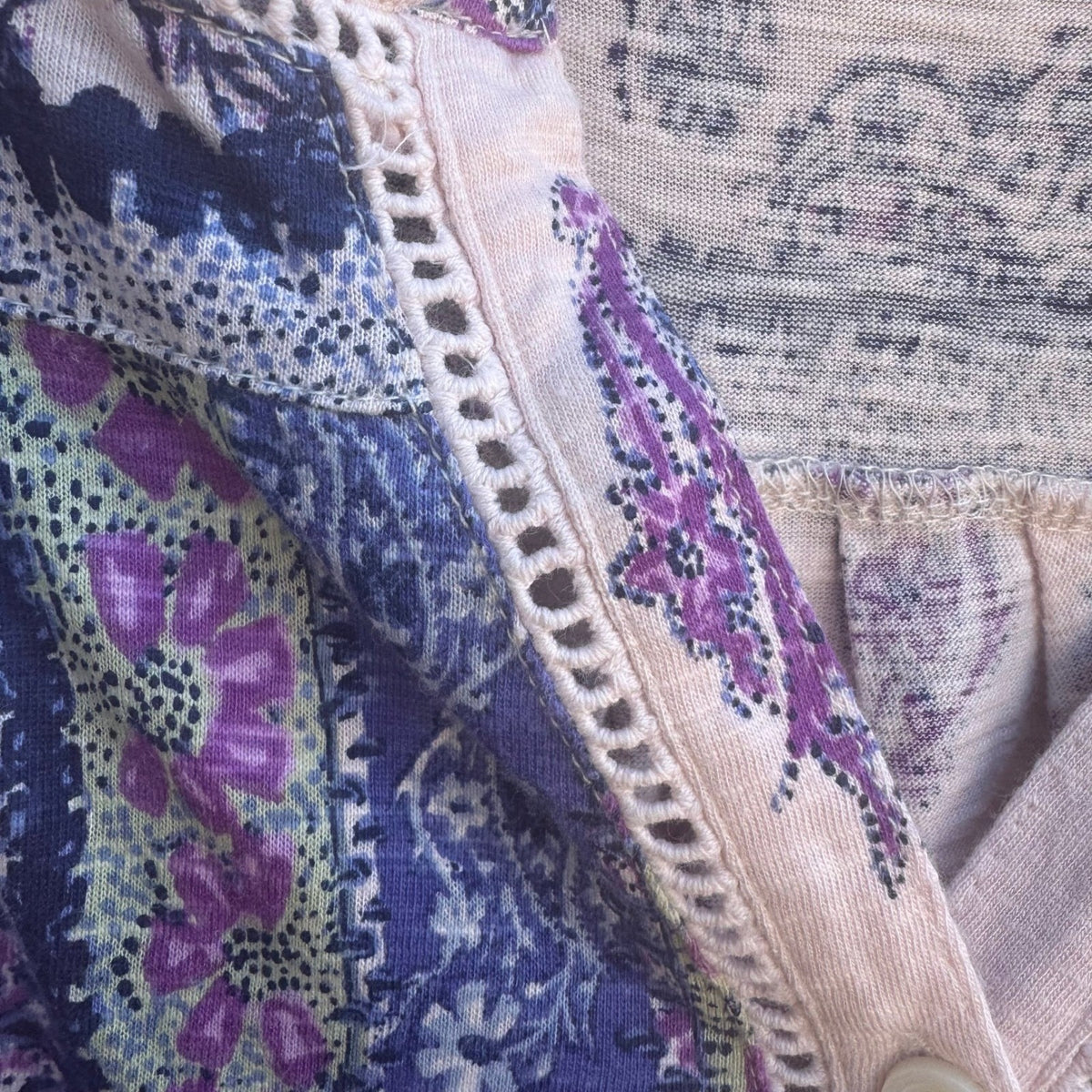 Style & Co Paisley Boho Hippie Gypsy Crochet Slub Knit Peasant Blouse Purple M