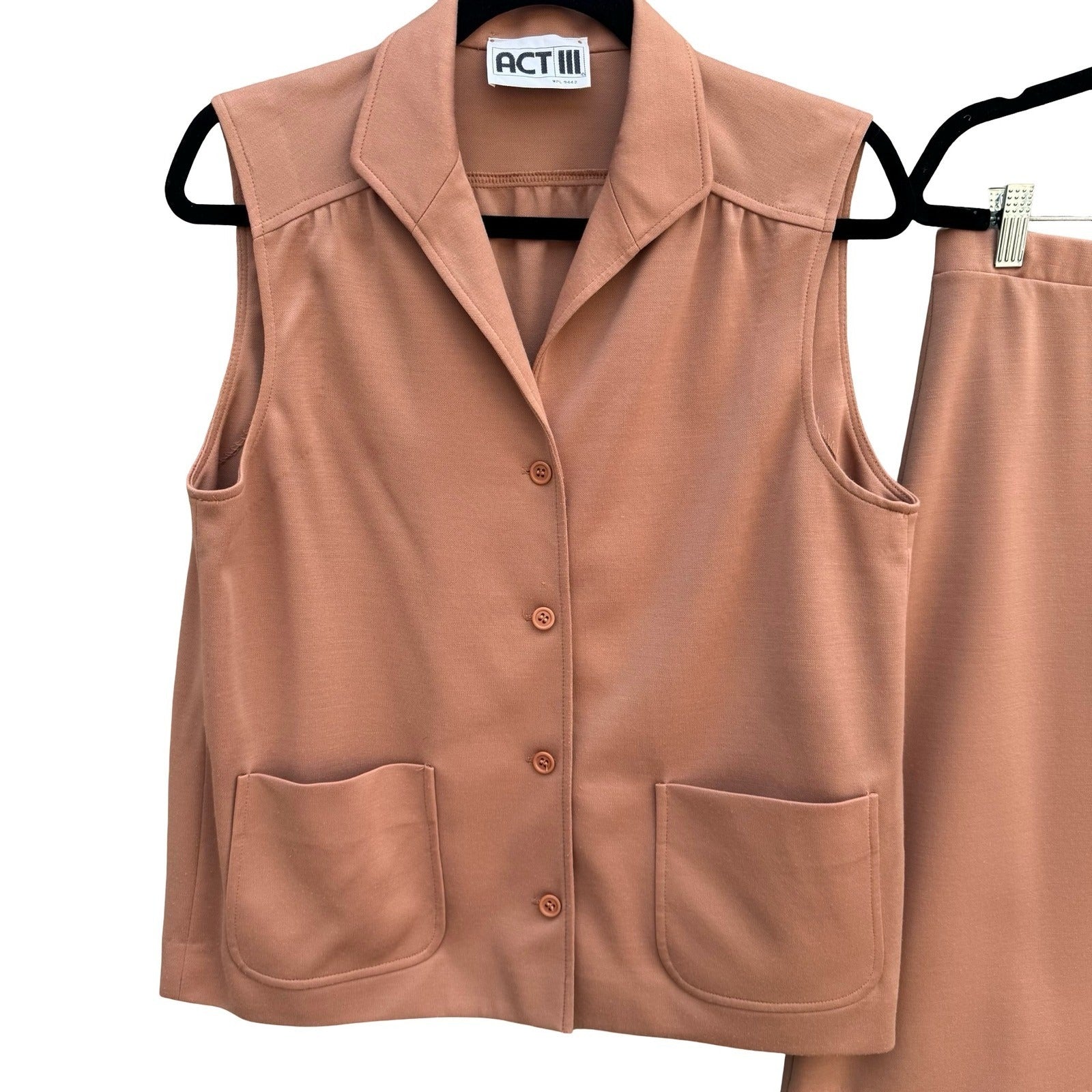Act III Vintage Womens Terracotta Knit Vest Skirt 2 Piece Set ILGWU USA Made 70s